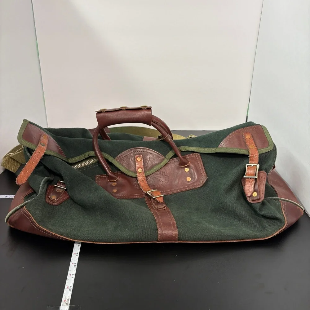 Orvis Mens Battenkill Gokey Duffle Bag Large Green Canvas Leather Trim Weekend